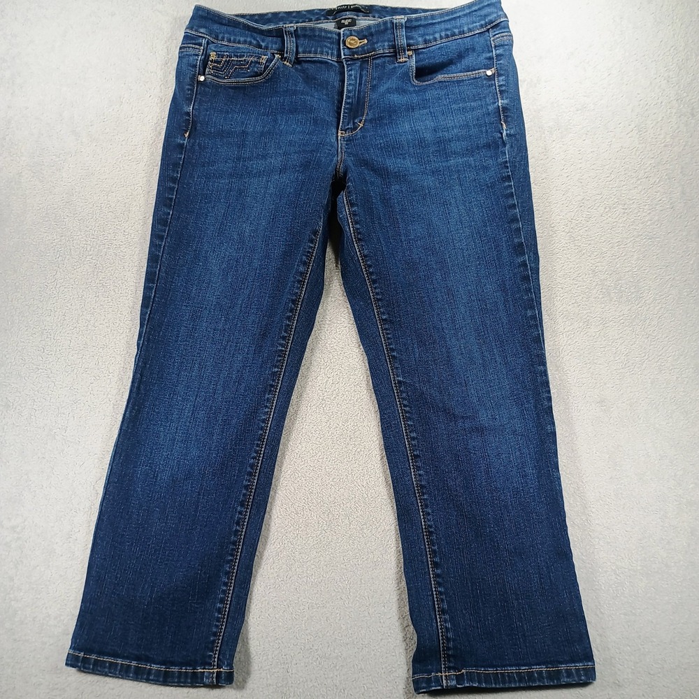 White House‎ Black Market Womens Blanc Slim Crop Blue 10 Embellished Pocket